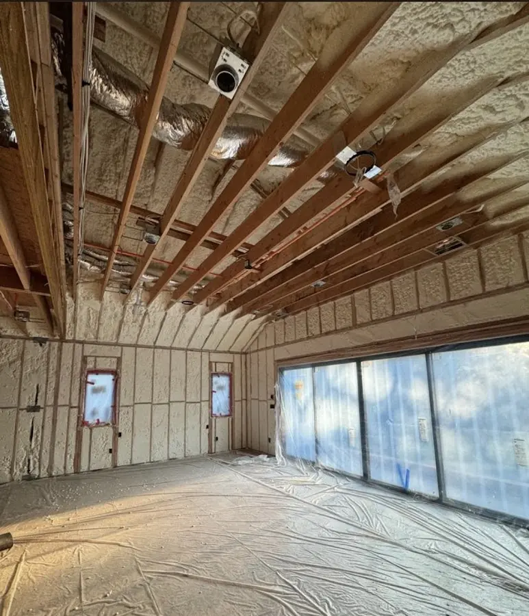 Interior walls and ceiling insulated with spray foam during new construction in Mercedes